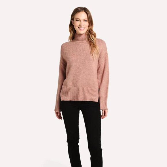 Frame Side Slit Wool Blend Turtleneck Sweater in Rosewood - Picture 1 of 7